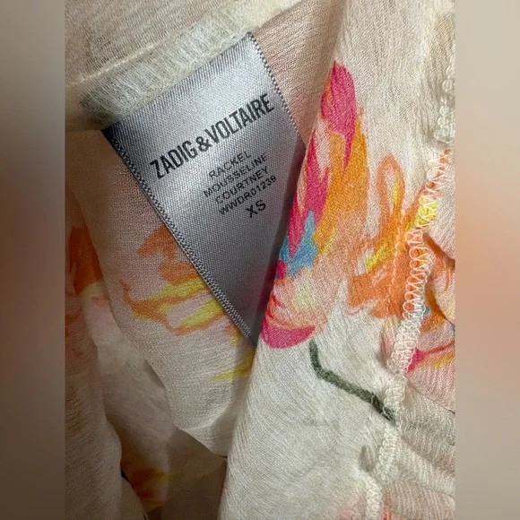 Zadig & Voltaire Cream Floral Pintuck Ruffle Long-Sleeve Dress - Picture 4 of 7